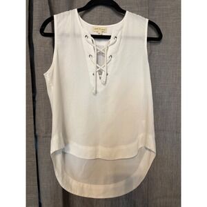 Cloth & Stone‎ White Sleeveless Lace Up V Neck High Low Tencel Lyocell Top XS